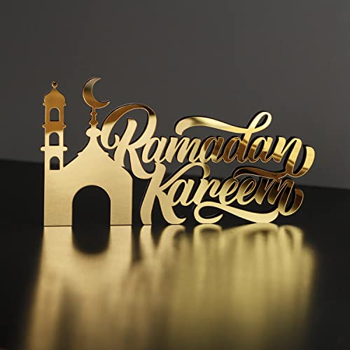 iwa concept Wooden Acrylic Islamic Tabletop Decor (Gold), Ramadan Kareem-3 - Image 4