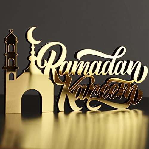 iwa concept Wooden Acrylic Islamic Tabletop Decor (Gold), Ramadan Kareem-3 - Image 1