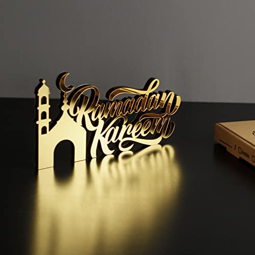 iwa concept Wooden Acrylic Islamic Tabletop Decor (Gold), Ramadan Kareem-3 - Image 5