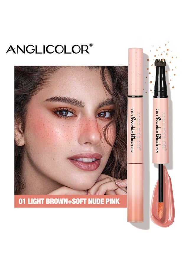 Anglicolor Dual-Ended Freckle Stamp Pen, 2-in-1 Blush and Freckle Stamp Pen, Natural Freckles, Brightens Complexion, Waterproof and Sweatproof, Long-Lasting Makeup Effect (#01 LIGHT BROWN+SOFT NUDE PINK) - Image 2