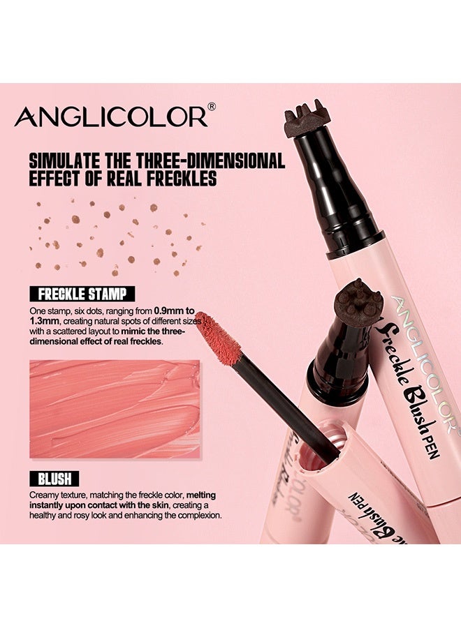 Anglicolor Dual-Ended Freckle Stamp Pen, 2-in-1 Blush and Freckle Stamp Pen, Natural Freckles, Brightens Complexion, Waterproof and Sweatproof, Long-Lasting Makeup Effect (#01 LIGHT BROWN+SOFT NUDE PINK) - Image 4