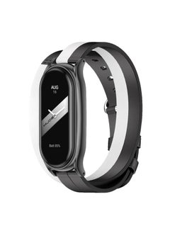 Generic Replacement Strap For Xiaomi Mi Band 8 Mijobs Plus Case Double-Loop Leather Watch Band Black+White 