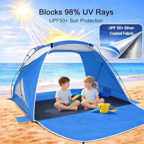 Etto Beach Tent Sun Shelter with UPF 50+ UV Protection, Dual Door Design for Better Ventilation, Easy Setup Portable Beach Shade Canopy with Carrying Bag for Beach, Camping, Fishing and Outdoor Travel - Image 3