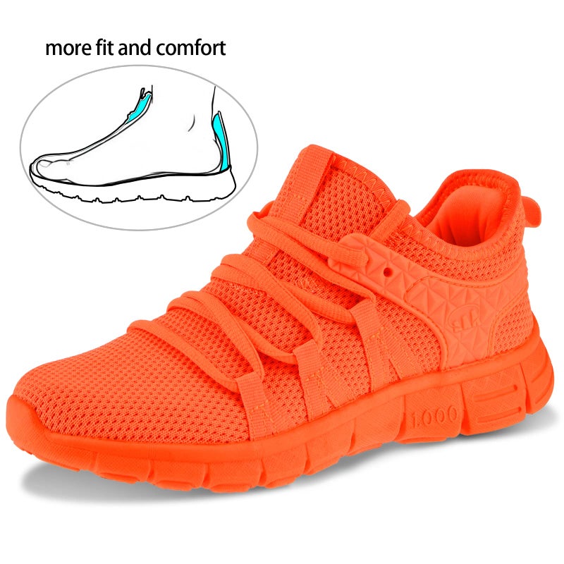INZCOU Running Shoes Lightweight Tennis Shoes Non Slip Gym Workout Shoes Breathable Mesh Walking Sneakers Fluorescent Orange 8women / 7men - Image 3
