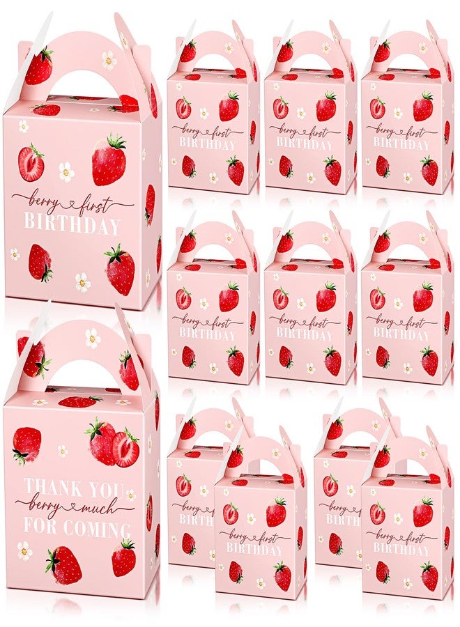 Sinload 12 Pack Strawberry Birthday Party Favor Sweet Strawberry Treat Box 6.1 x 3.9 x 8.3 in Berry Gift Candy Box Summer Fruit Goodie Present Bag for Sweet One Birthday Baby Shower Decor Supplies - Image 1
