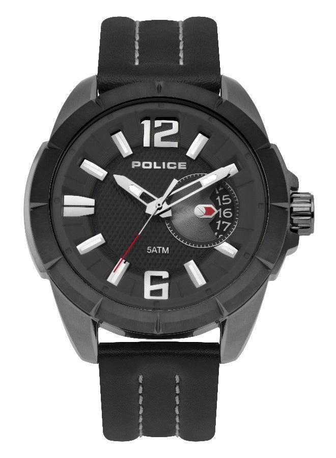 POLICE Men Pitcher Black Leather Strap Analog Watch for Men, 46mm - Image 1