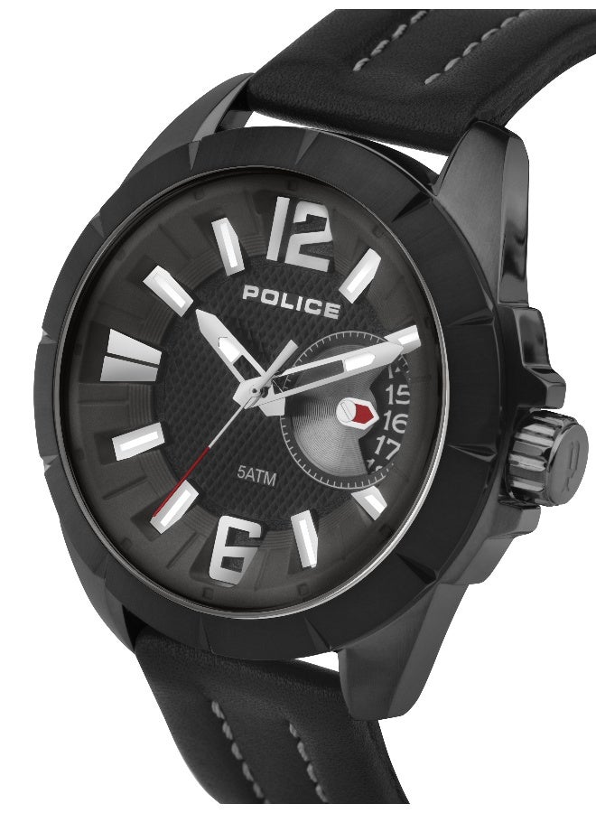 POLICE Men Pitcher Black Leather Strap Analog Watch for Men, 46mm - Image 2