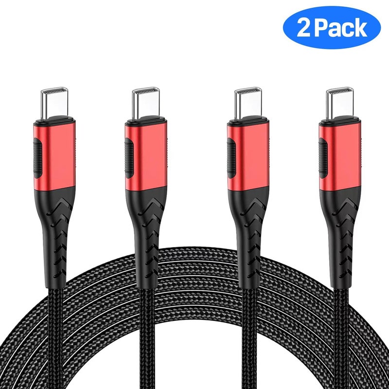 Durcord 2Pack 10ft USB C to USB C Cable, 100W Fast Charging, Compatible with iPhone 15 Pro/Plus/Max, Android/Phone/Pad, Red - Image 2