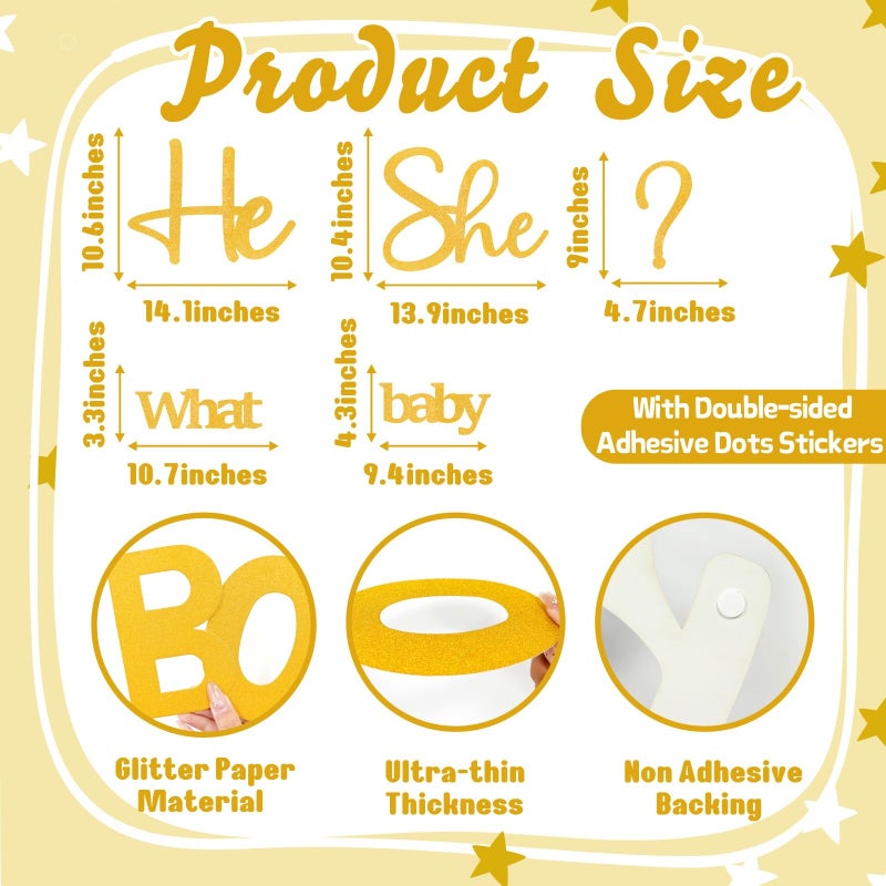 kokolap Golden Glitter Paper Gender Reveal Decals for Backdrop Large Oh Baby Shower Party Sign He or She What Will Baby Be Balloon Arch Decor Girl or Boy Letters Cutouts Sticker Pregnancy Party Banner Ideas - Image 2