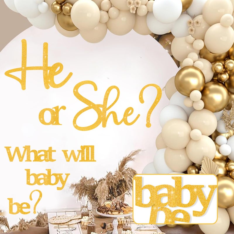 kokolap Golden Glitter Paper Gender Reveal Decals for Backdrop Large Oh Baby Shower Party Sign He or She What Will Baby Be Balloon Arch Decor Girl or Boy Letters Cutouts Sticker Pregnancy Party Banner Ideas - Image 4