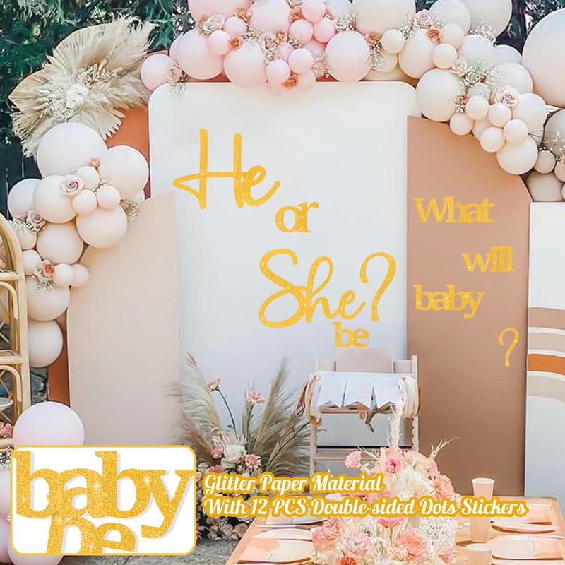 kokolap Golden Glitter Paper Gender Reveal Decals for Backdrop Large Oh Baby Shower Party Sign He or She What Will Baby Be Balloon Arch Decor Girl or Boy Letters Cutouts Sticker Pregnancy Party Banner Ideas - Image 5