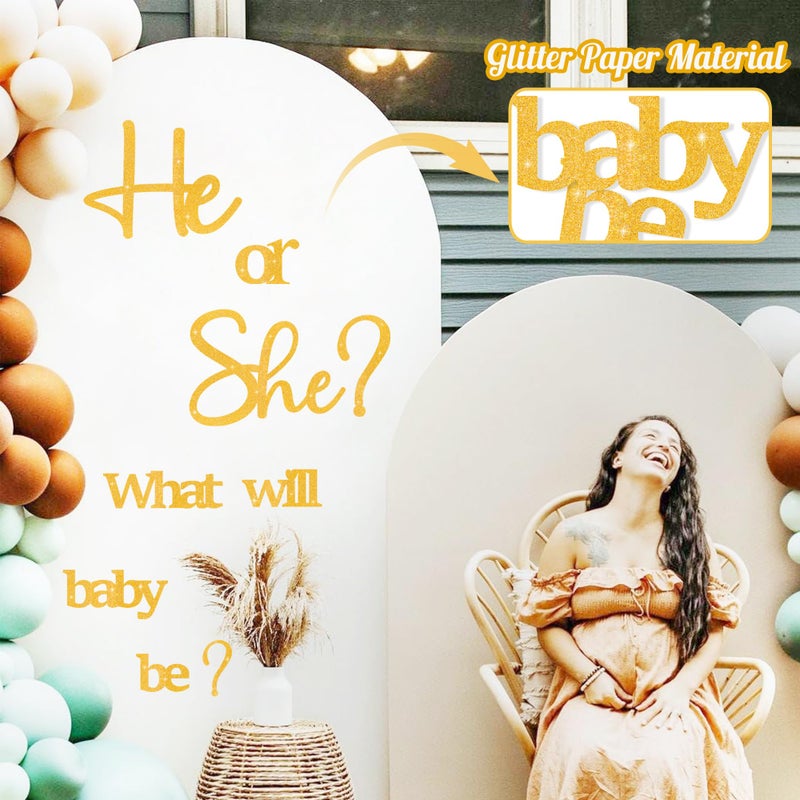 kokolap Golden Glitter Paper Gender Reveal Decals for Backdrop Large Oh Baby Shower Party Sign He or She What Will Baby Be Balloon Arch Decor Girl or Boy Letters Cutouts Sticker Pregnancy Party Banner Ideas - Image 3