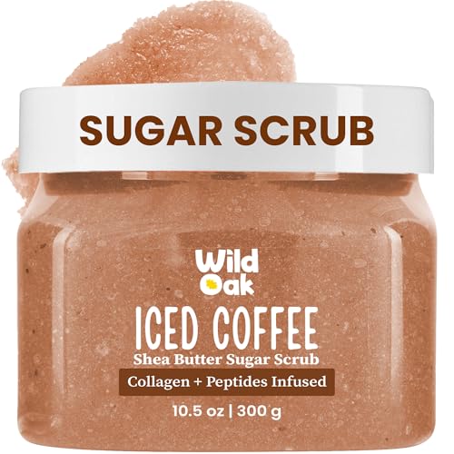 WILD OAK WildOak Iced Coffee Sugar Body Scrub | 300g | Kojic Acid, Hyaluronic Acid, Ceramides, Collagen & Peptides | De-Tan & Brightens Dark Areas | Smooths Strawberry Legs & Arms | Hydrates & Exfoliates - Image 1