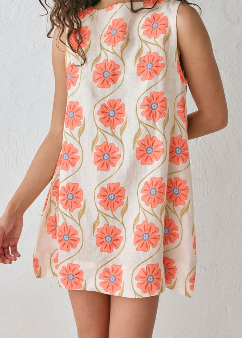 CHARTOU Women 2025 Summer Sleeveless Floral Short Shift Dress Cotton Linen Loose Tank Dress (Medium, Red) - Image 4