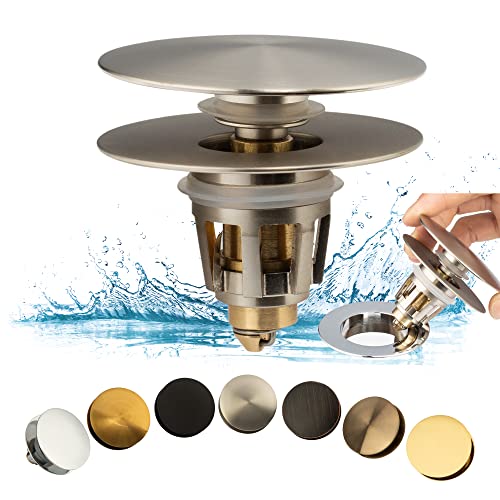 Artiwell Universal Bathroom Sink Drain Stopper Fits Most PopUp Drains for Vessel Sink Lavatory Vanity Sink Drain Strainer with Detachable Hair Catcher Tested by Plumber in US Brushed Nickel