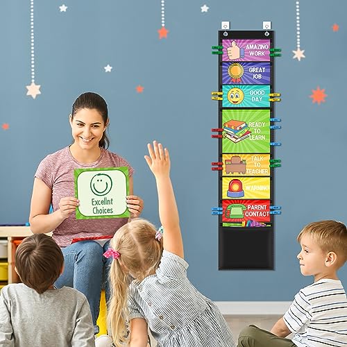 AUVCAS Student Behavior Clip Chart for Classroom Management Kids Reward Pocket Chart - Image 2