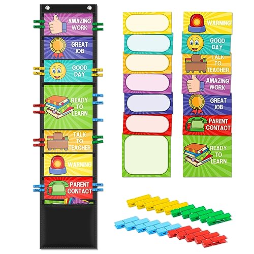 AUVCAS Student Behavior Clip Chart for Classroom Management Kids Reward Pocket Chart - Image 1