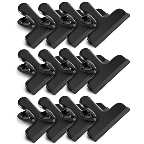 HOUSE AGAIN 12 Pack Stainless Steel Chip Bag Clips Covered with Silicone - NO More Sharp Edges - Color Coded for Food Bags - Air Tight Seal, Heavy Duty for Kitchen and Office, 3 Inches Wide, Black - Image 1