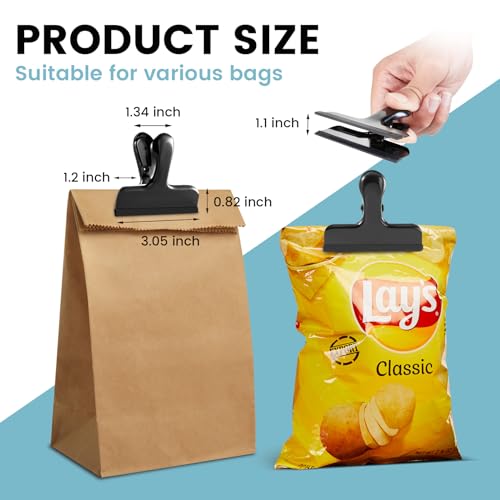 HOUSE AGAIN 12 Pack Stainless Steel Chip Bag Clips Covered with Silicone - NO More Sharp Edges - Color Coded for Food Bags - Air Tight Seal, Heavy Duty for Kitchen and Office, 3 Inches Wide, Black - Image 2