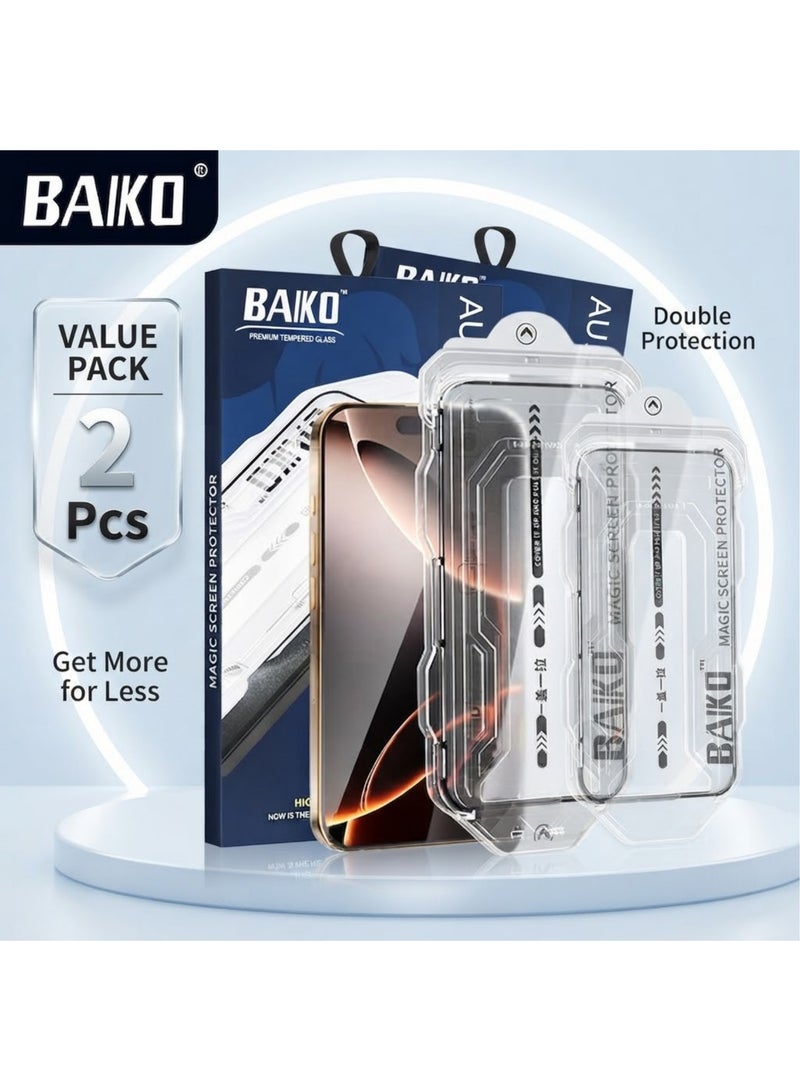 BAIKO 2pcs iPhone 13Pro Privacy Auto-Alignment Screen Protector - Premium Tempered Glass with Dust-Free Installation Box, Anti-Scratch, Oil & Stain Resistant, High Clarity, Bare-Hand Touch Feel - DIY Easy Fix - Image 1
