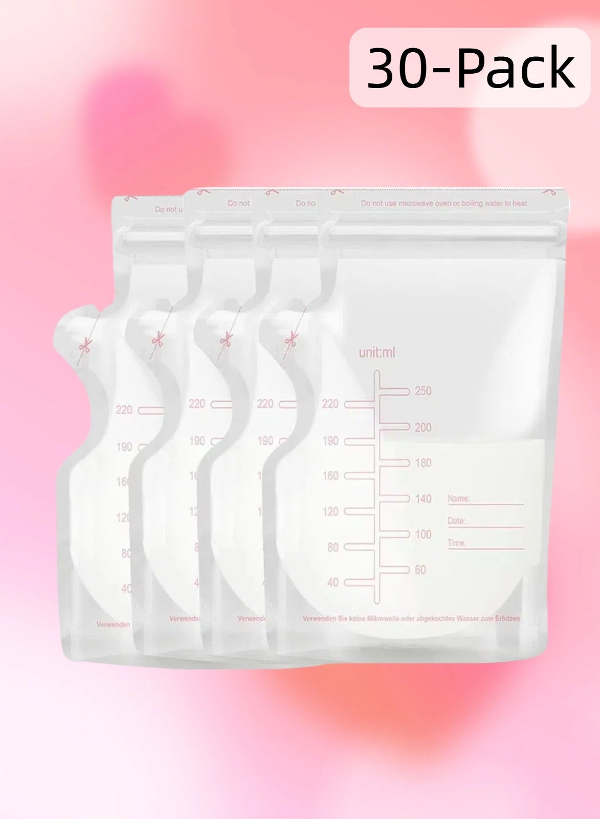 CHU DAI 30 Pieces 250ml Breast Milk Storage Bags - BPA Free Leakproof Freezer Bags - Double Zipper Lock - Pre-Sterilized for Newborns - Measurement Marks
