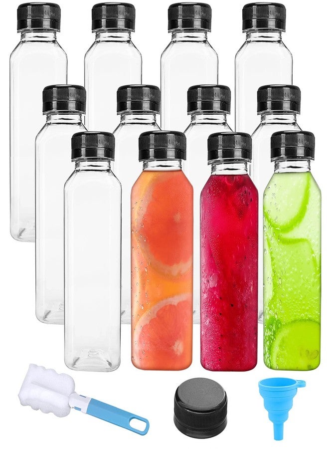 LOVLLE 16 Oz Plastic Juice Bottles with Caps 12Pcs Clear Reusable Juice Containers with Black Lid Plastic Smoothie Bottles Ideal for Juicing Milk Homemade Beverages - Image 1
