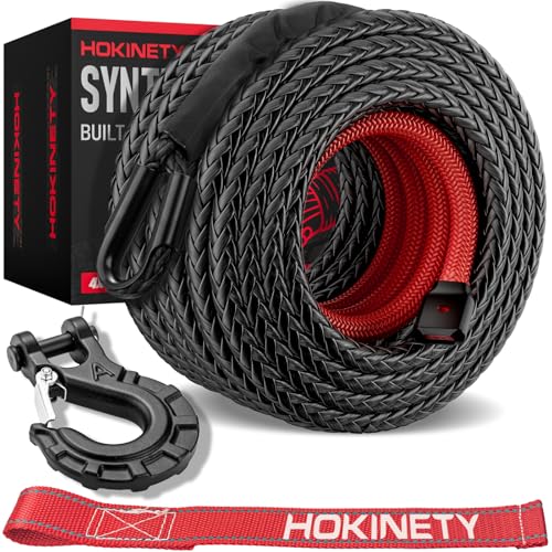 HOKINETY Synthetic Winch Rope Kit - 1/2" x 100' 31,500 lbs Synthetic Winch Cable for ATV UTV Off-Road Vehicles with Forged Hook, Protective Sleeve and Safety Pull Strap - Black - Image 1