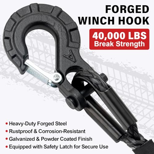 HOKINETY Synthetic Winch Rope Kit - 1/2" x 100' 31,500 lbs Synthetic Winch Cable for ATV UTV Off-Road Vehicles with Forged Hook, Protective Sleeve and Safety Pull Strap - Black - Image 4