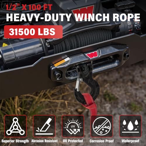 HOKINETY Synthetic Winch Rope Kit - 1/2" x 100' 31,500 lbs Synthetic Winch Cable for ATV UTV Off-Road Vehicles with Forged Hook, Protective Sleeve and Safety Pull Strap - Black - Image 3