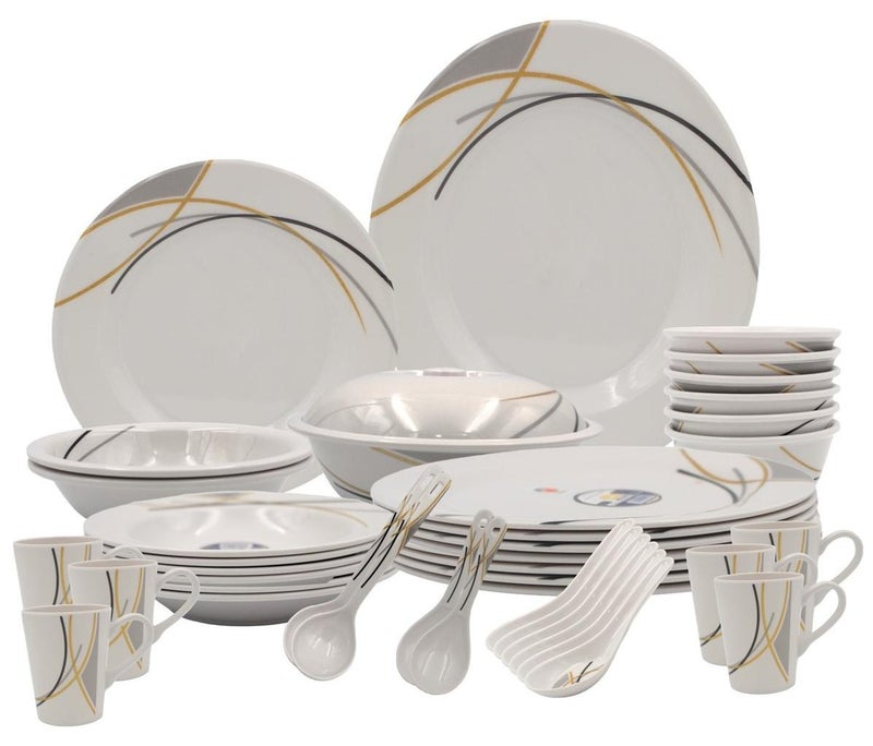Melrich 38 piece Melamine Dinnerware set Dinner Soup salad plates bowls spoons serving plates Durable and Long lasting for kitchen Dishwasher safe - Image 1