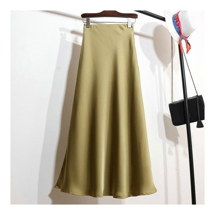 High-Waisted Slimming Long Dress Cracker Khaki French Style Acid-Eaten Silk Skirt For Women Summer New Arrival High-End Feel mustard yellow 