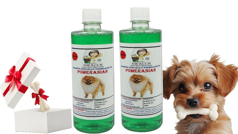 swacch Shampoo | Puppy Safe Shampoo | Pomeranian Dog Shampoo (500ml) (Pack of 2) Neem Alovera + Small White Bone | Dog Chew Bones | Teething chew Toy | Dental Teething |Combo Pack - Image 1