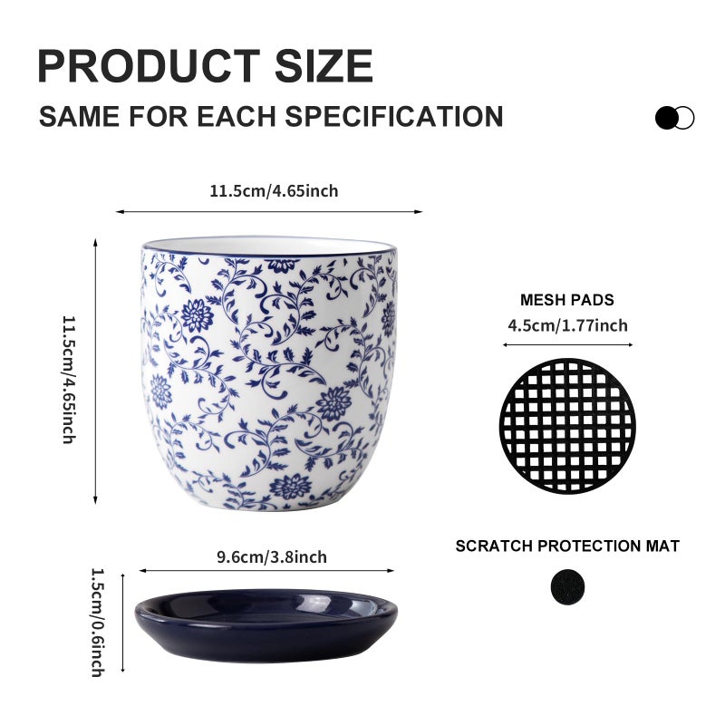 Cerkik Ceramic Succulent Planter Pots - 4.6 Inch Small Flower Pot with Drainage Holes and Saucers for Indoor Plant, Cactus, Herbs, Outdoor Plants, Home Decor, Set of 4, Vintage Blue - Image 4