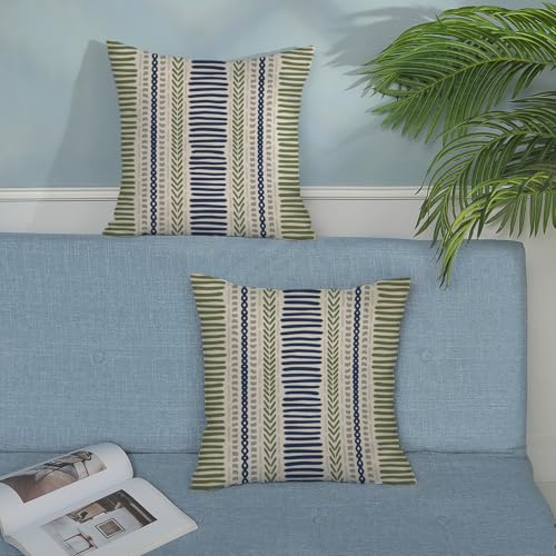 DAFENA Sage Green Pillow Covers 18x18 Inch 2 Pcs Boho Navy Blue Grey Polka Dots Stripe Decor Throw Pillows Modern Geometric Outdoor Farmhouse Decoration Pillowcase Linen Cushion Cover for Couch Sofa - Image 3