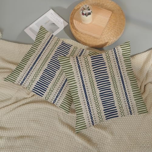 DAFENA Sage Green Pillow Covers 18x18 Inch 2 Pcs Boho Navy Blue Grey Polka Dots Stripe Decor Throw Pillows Modern Geometric Outdoor Farmhouse Decoration Pillowcase Linen Cushion Cover for Couch Sofa - Image 5