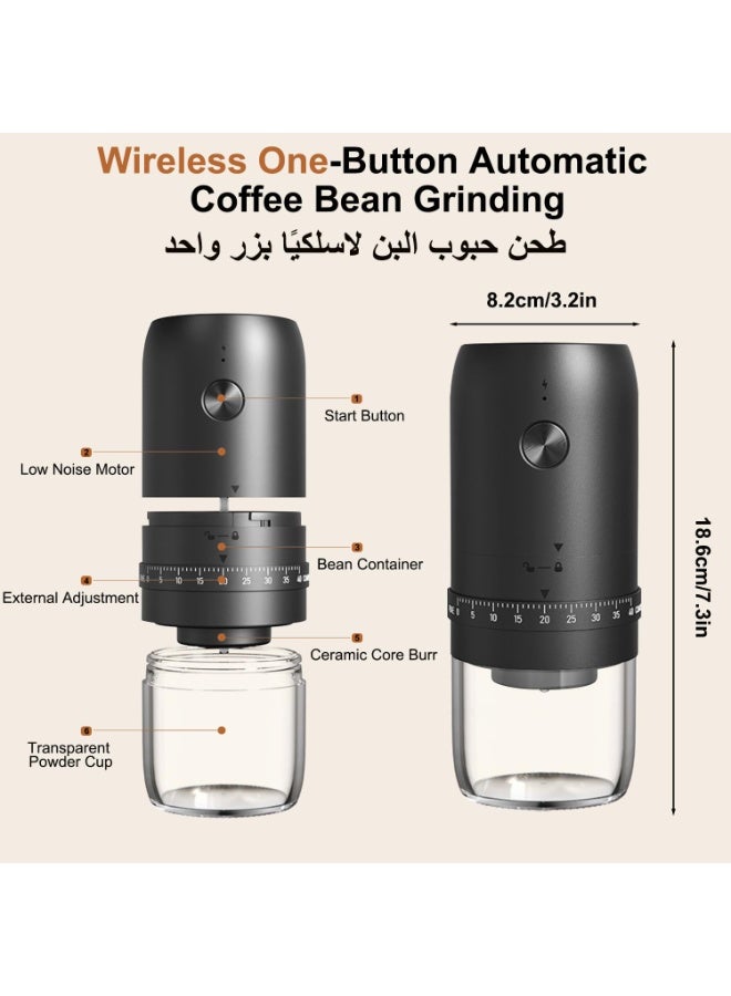 تُجَّار زَرَّة مطحنة قهوة كهربائية محمولة، 40 إعداد طحن قابل للتعديل مع سعة 35 جرامًا، وبطارية قابلة لإعادة الشحن 1800 مللي أمبير، طحن رحوي مخروطي للسفر والمكتب والإسبريسو والفرينش برس وV60 - Image 2