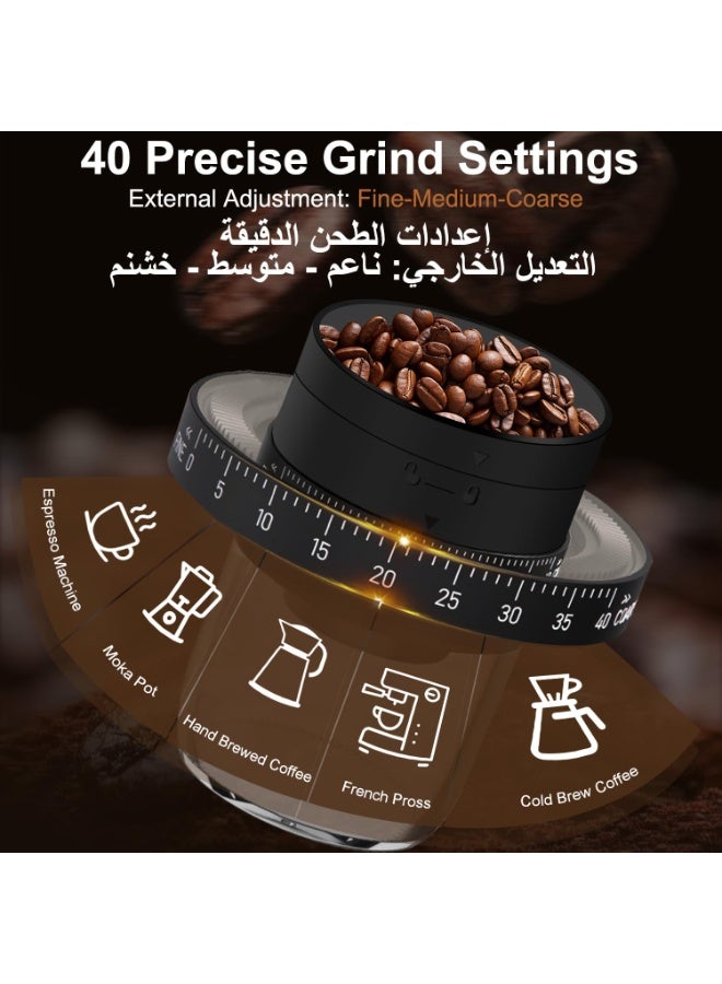 تُجَّار زَرَّة مطحنة قهوة كهربائية محمولة، 40 إعداد طحن قابل للتعديل مع سعة 35 جرامًا، وبطارية قابلة لإعادة الشحن 1800 مللي أمبير، طحن رحوي مخروطي للسفر والمكتب والإسبريسو والفرينش برس وV60 - Image 3