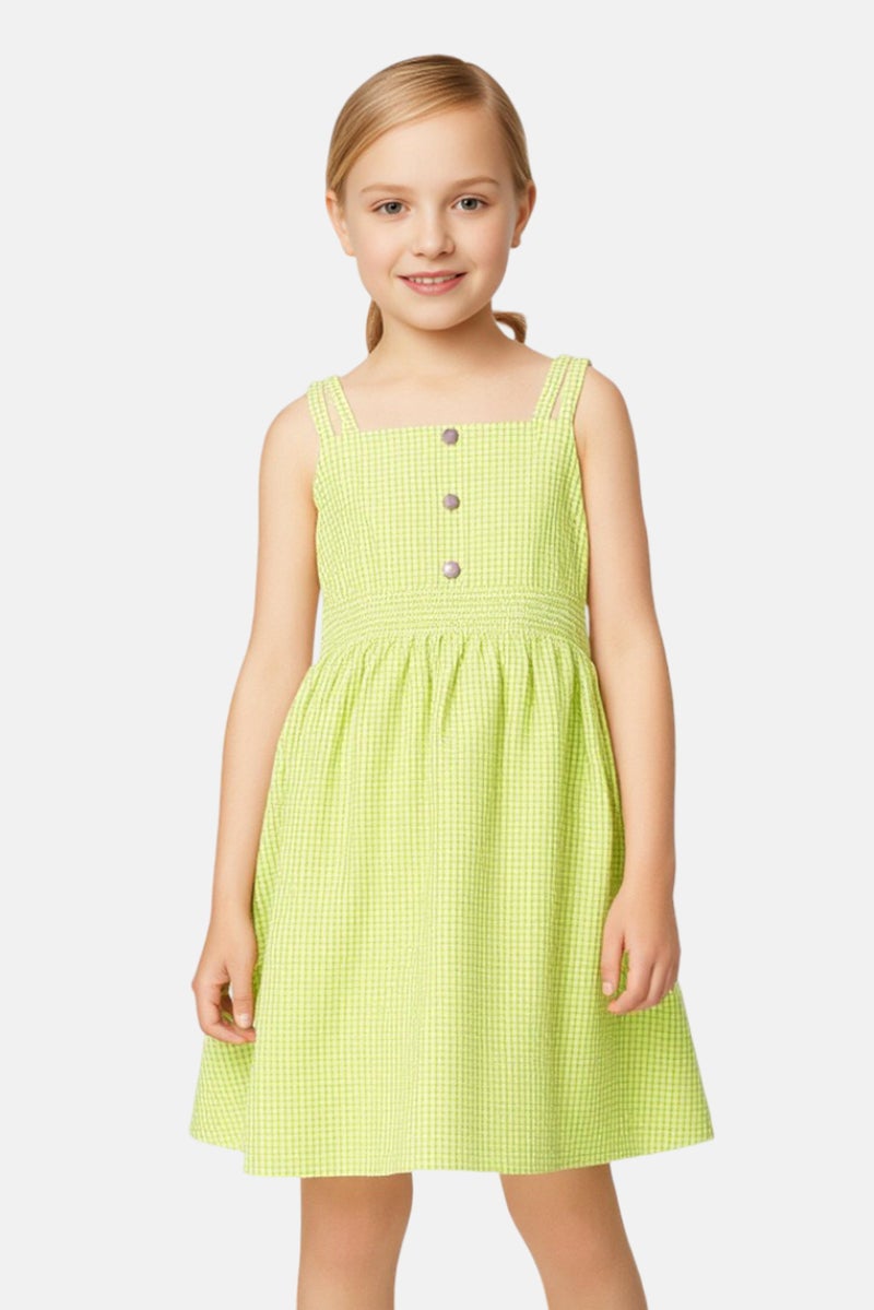 Hamleys Kids Girl Grid Pattern Dress, Light Green - Image 1