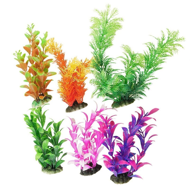 CNZ® 6 Pcs Assorted Color Aquarium Plastic Plant Decoration w Ceramic Base - Image 3