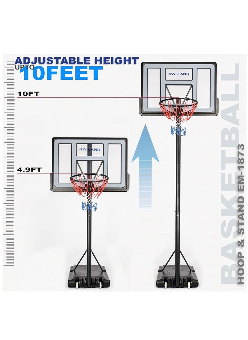 Sky Land - Portable Basketball Hoop & Stand Set With Wheels | Pro Court Height Adjustable 8-10 ft, 44" Backboard For Adults & Kids, Outdoor/Indoor Basketball Stand - Image 1