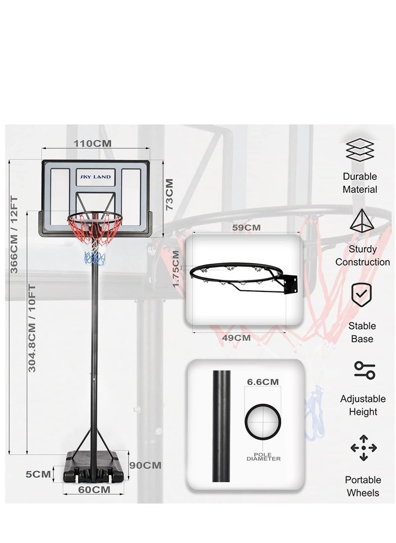 Sky Land - Portable Basketball Hoop & Stand Set With Wheels | Pro Court Height Adjustable 8-10 ft, 44" Backboard For Adults & Kids, Outdoor/Indoor Basketball Stand - Image 1