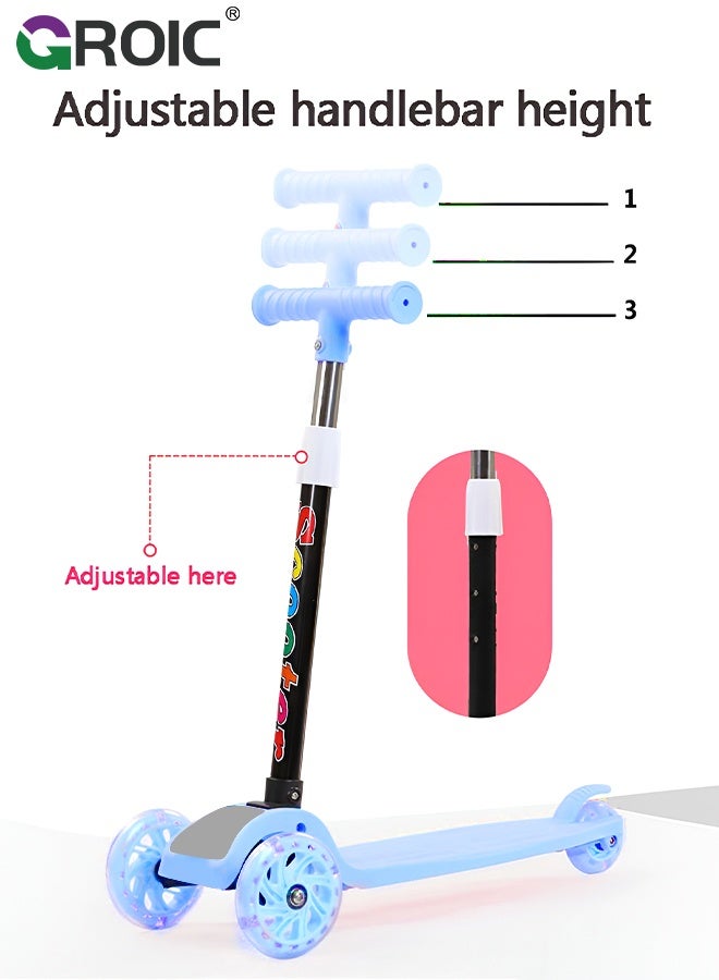GROIC Scooters for Kids 3 Wheel Kick Scooter for Toddlers,4 Adjustable Height, Lean to Steer, Extra-Wide Deck, Light Up Wheels Foldable Scooter,Outdoor Activities for Toddlers(Blue) - Image 2