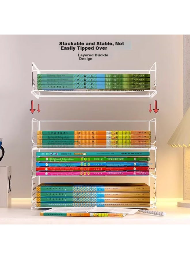 Eachy Desktop Book Storage Rack, Desk Organizer, Multi-layer Acrylic File Holder, Space-saving Gadget - Transparent, Three-tier - Image 2