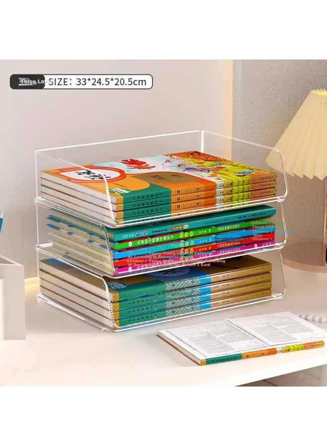 Eachy Desktop Book Storage Rack, Desk Organizer, Multi-layer Acrylic File Holder, Space-saving Gadget - Transparent, Three-tier - Image 1