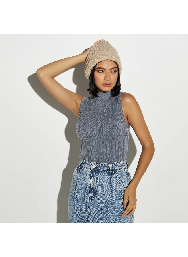 2Xtremz 2Xtremz Textured Sleeveless High Neck Top