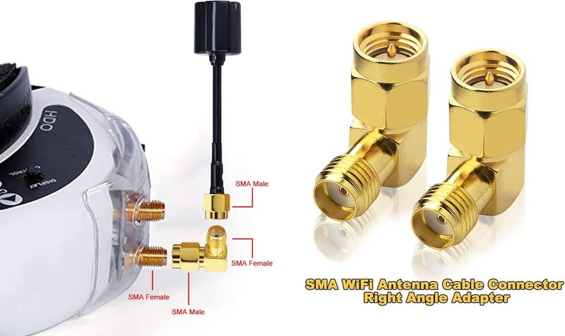 onelinkmore SMA Male to Female Right Angle Adapter 90 Degree L-Shape Connector for FPV Goggles, Drone, Router Antenna Gold Plated 50 Ohm RF Coax Elbow Jack Plug (Not RP-SMA) Pack of 2… - Image 3