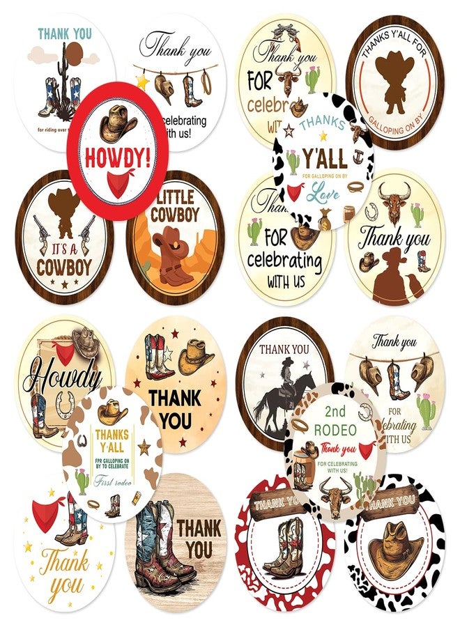RABOWA Pack 90 Pcs Cowboy Baby Shower Stickers for Party Favors Thank You Labels Birthday Supplies Funny Cute Aesthetic Sticker Round Waterproof Small Vinyl Decals Bulk Retro Decorations - Image 1