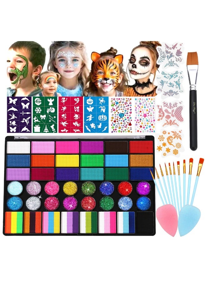 olayks 42 Colors Body Face Paint Cosplay Makeup Palette Kit, Professional Special Effects Face Painting Palette, Red Black White Makeup Paint for Halloween, Kids & Adults - Image 1