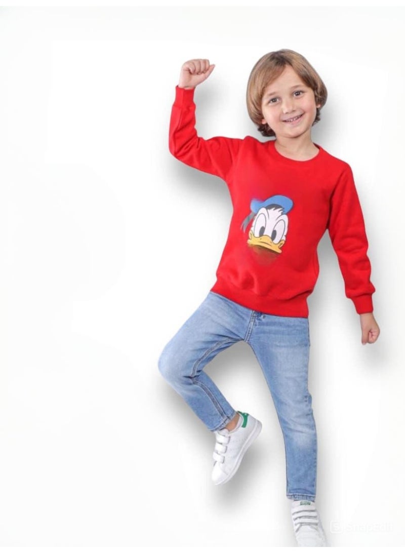 كيو كيو سويت شيرت شتوي للأطفال من QQ للأولاد والبنات، خامة قطن 100% مبطن وبرة تقيلة، مبطن من الداخل، معالج ضد الوبرة والبهتان، ناعم ودافئ، ألوان جذابة، مناسب للاستخدام اليومي للأطفال (سنتين) - Image 1