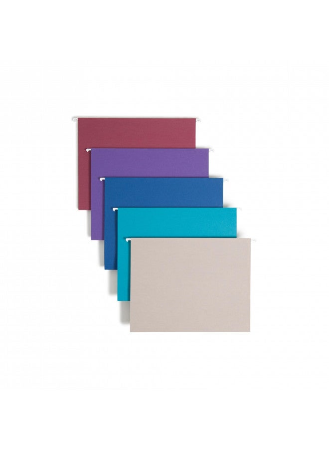 Smead Colored Hanging File Folder with Tab, 1/5-Cut Adjustable Tab, Letter Size, Assorted Jewel Tone Colors, 25 per Box (64056) - Image 1